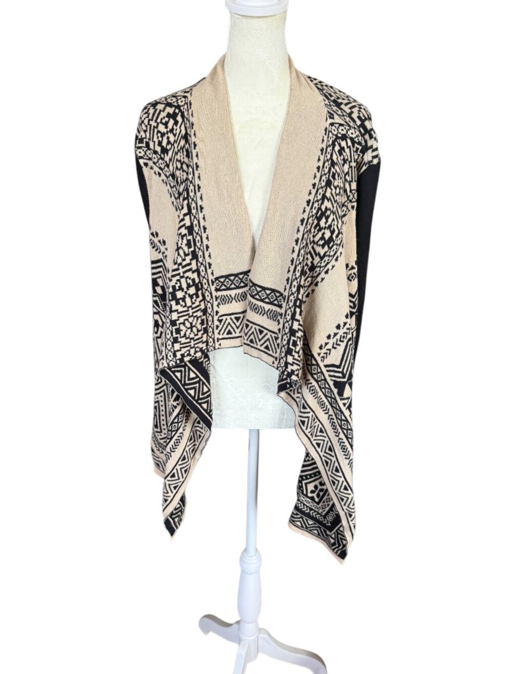 Lucky Brand tan and black long sleeve open cardigan sweater women's size M